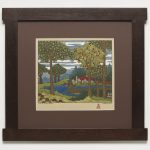 House By Pond Framed India Ink and Watercolor on Handmade Paper