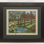 House On The Hill Framed India Ink and Watercolor on Handmade Paper