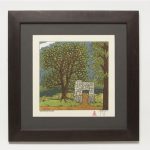 Park Entrance Framed India Ink and Watercolor on Handmade Paper